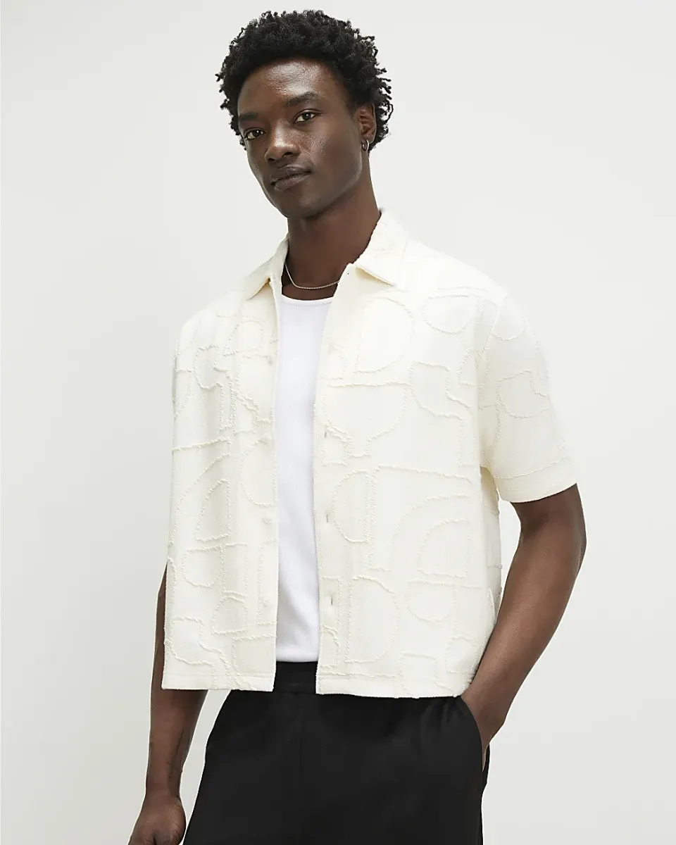 Oversized Fit Geometric Textured Shirt