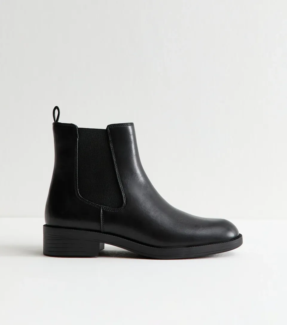 Women's Black Faux Leather Chelsea Boots Vegan