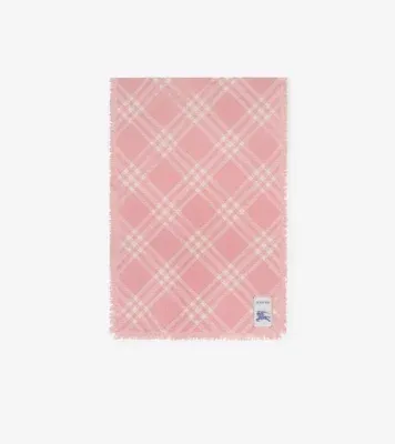 Wide Check Wool Silk Scarf in Sugar pink