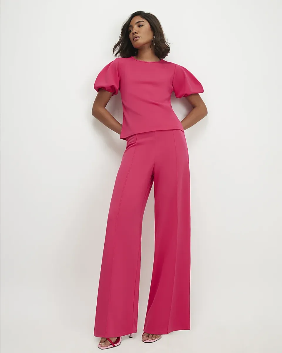 Pintuck Front Wide Leg Trousers