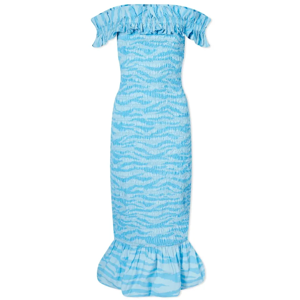 Off-Shoulder Smock Midi Dress