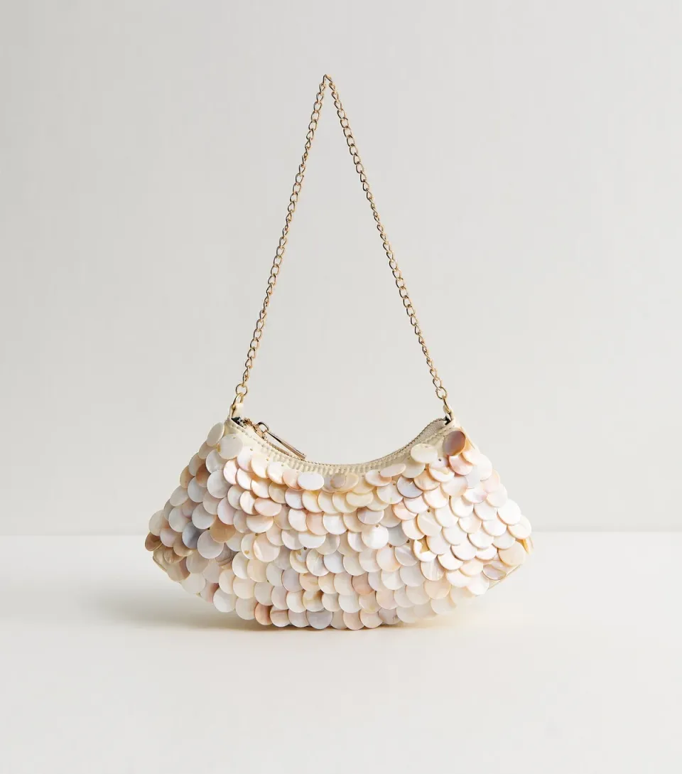 Cream Satin Faux-Shell Shoulder Bag Vegan