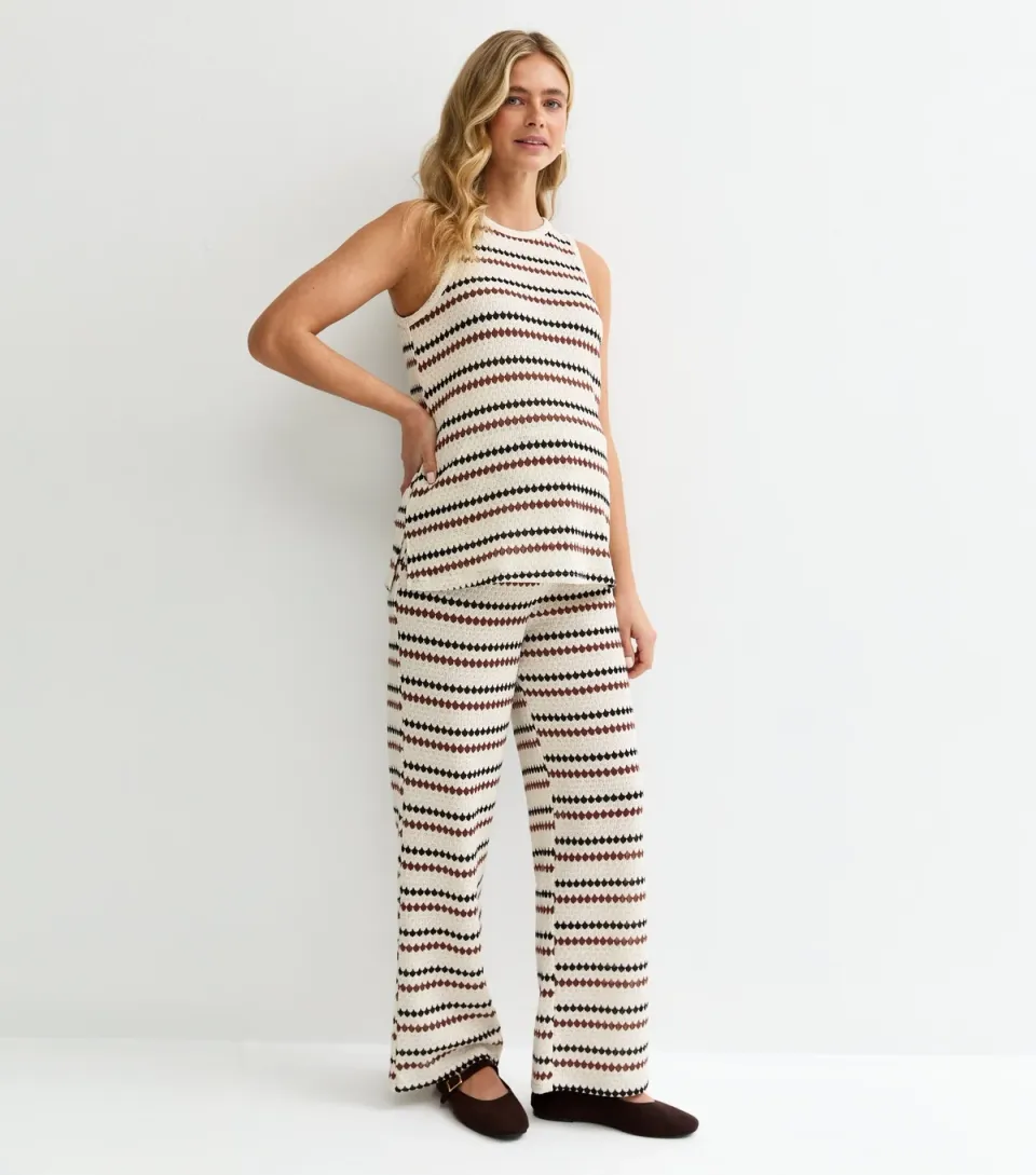 Women's Maternity Cream Soft Touch Multi Stripe Trousers