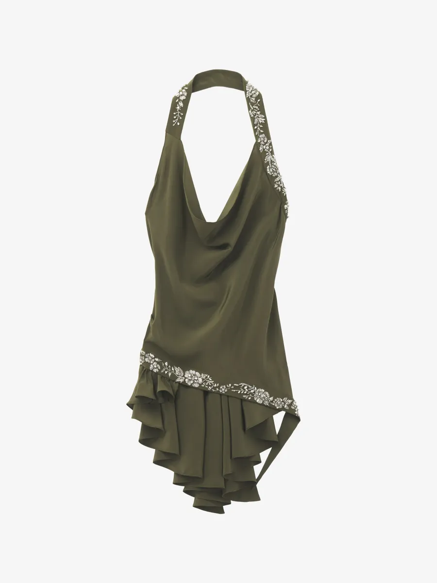 Floral Embroidery Asymmetric Top