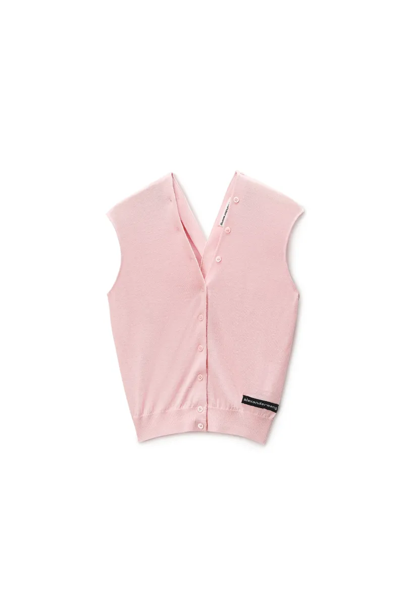 CONTINUOUS PLACKET TANK TOP CARDIGAN