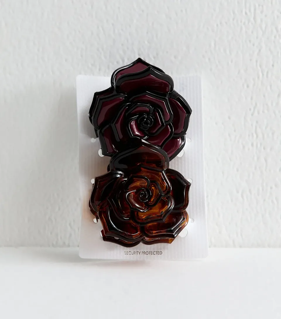 Pack Of 2 Brown Rose Shape Hair Claw Clip