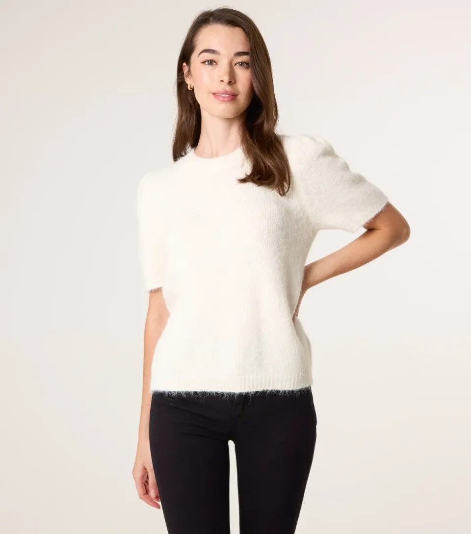 Women's Off White Round Neck Jumper