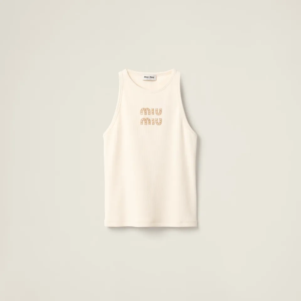 Ribbed jersey top with embroidered logo