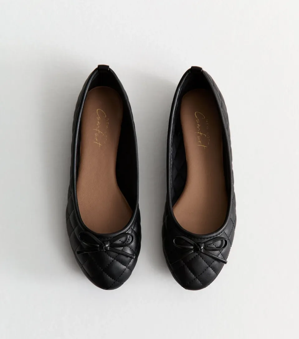 Women's Black Quilted Faux Leather Ballet Flats Vegan