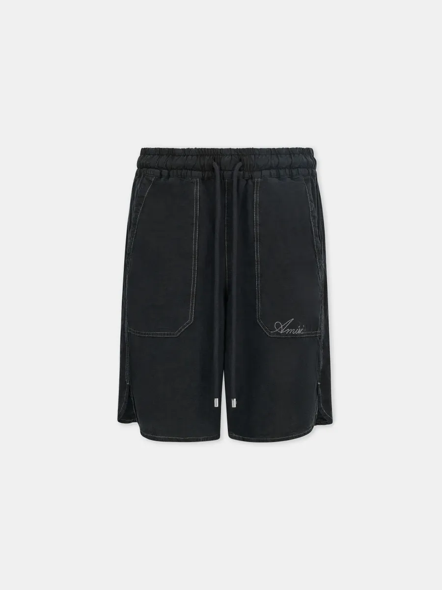 SCRIPT LINEN GD SHORT - Black