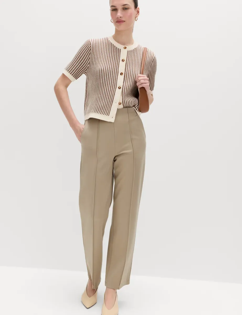 Jersey Twill Straight Leg Ankle Grazer Trousers Neutral