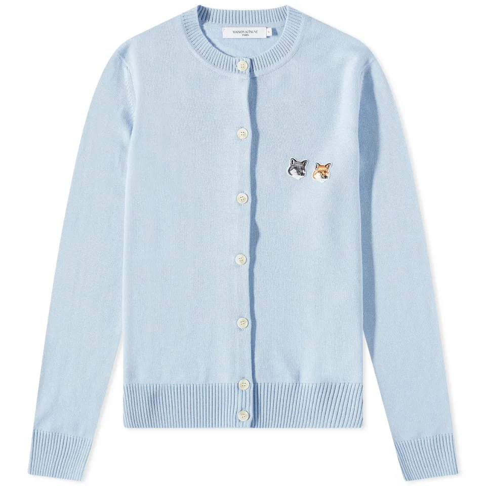 Double Fox Head Patch R-Neck Cardigan