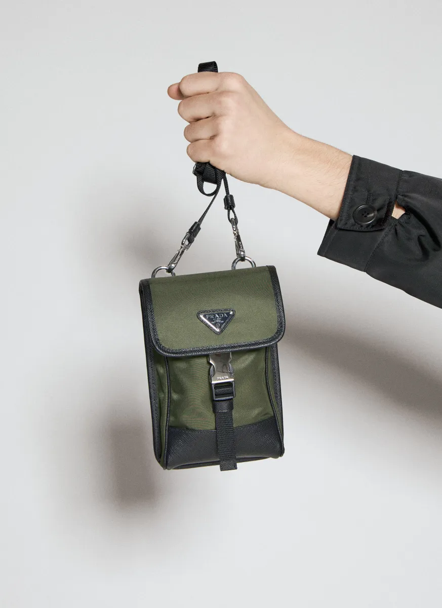 Re-Nylon And Saffiano Leather Phone Holder