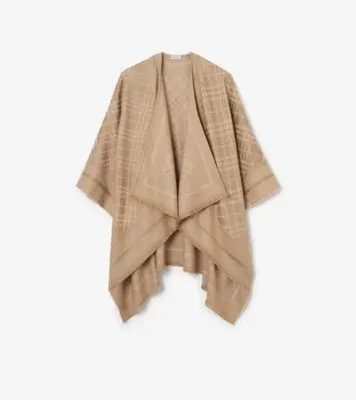 Check Wool Cashmere Cape in Finch beige