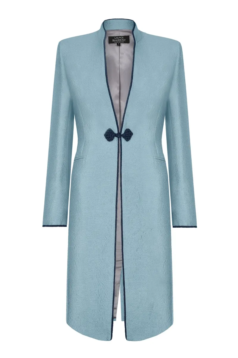Ash Dress Coat in Summer Brocade with Cord Trim and Frogging - Vicky
