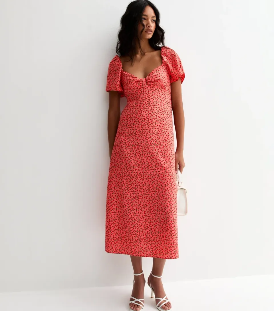 Women's Dark Pink Ditsy Tea Midi Dress