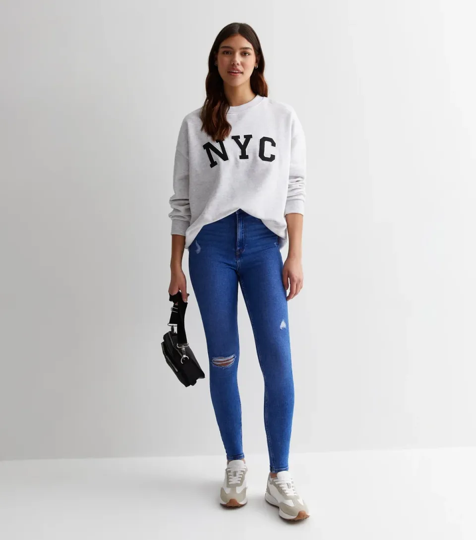 Women's Tall Blue Ripped Knee Hallie Super Skinny Jeans