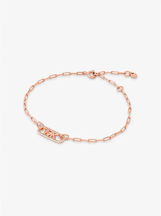 Precious Metal-Plated Sterling Silver Pavé Empire Logo Chain Link Bracelet