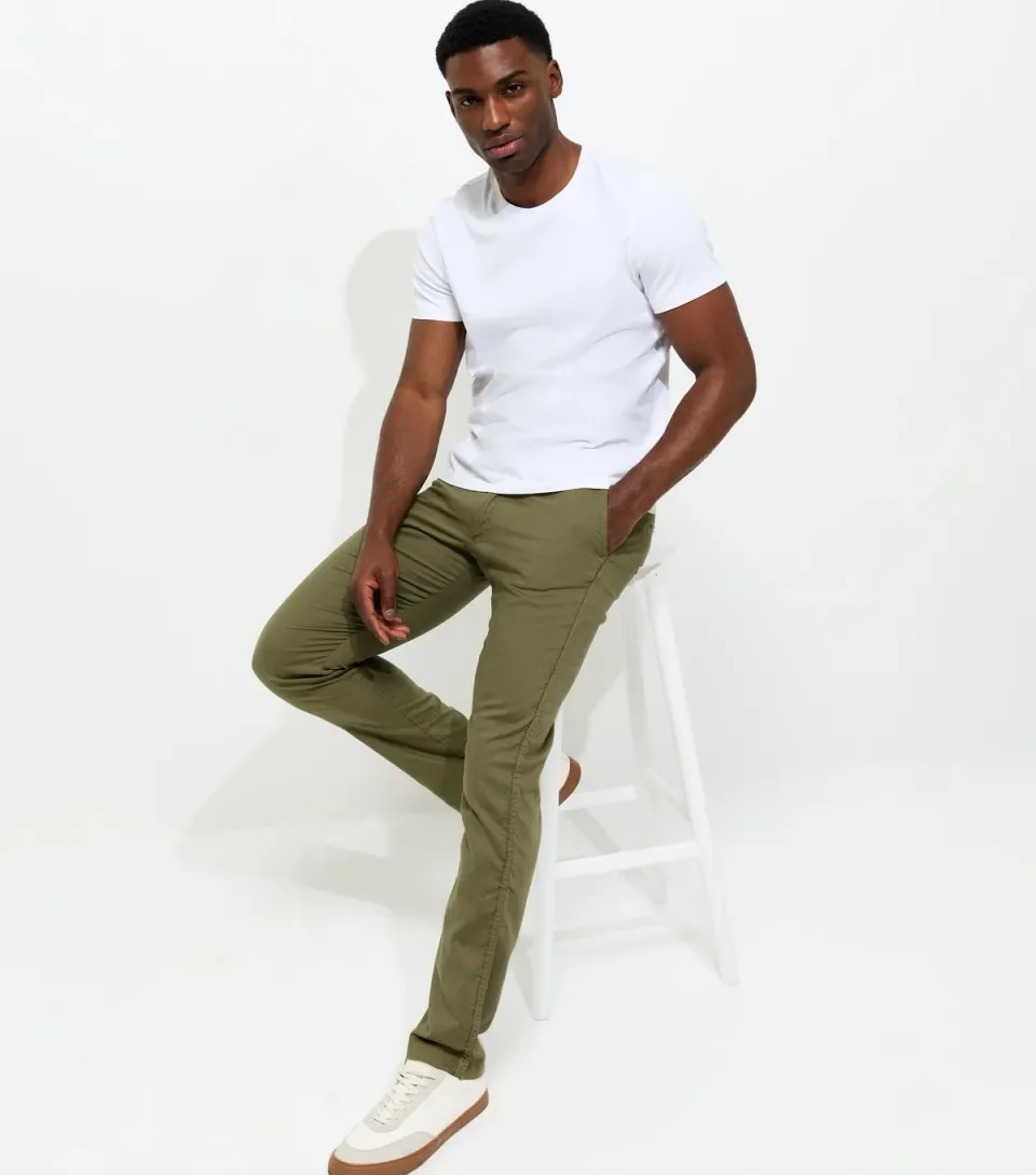 Men's Regular Cotton Rich Dark Green Slim Drawstring Trousers