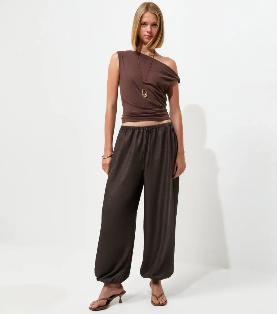 Women's Brown Drawstring Cuffed Trousers