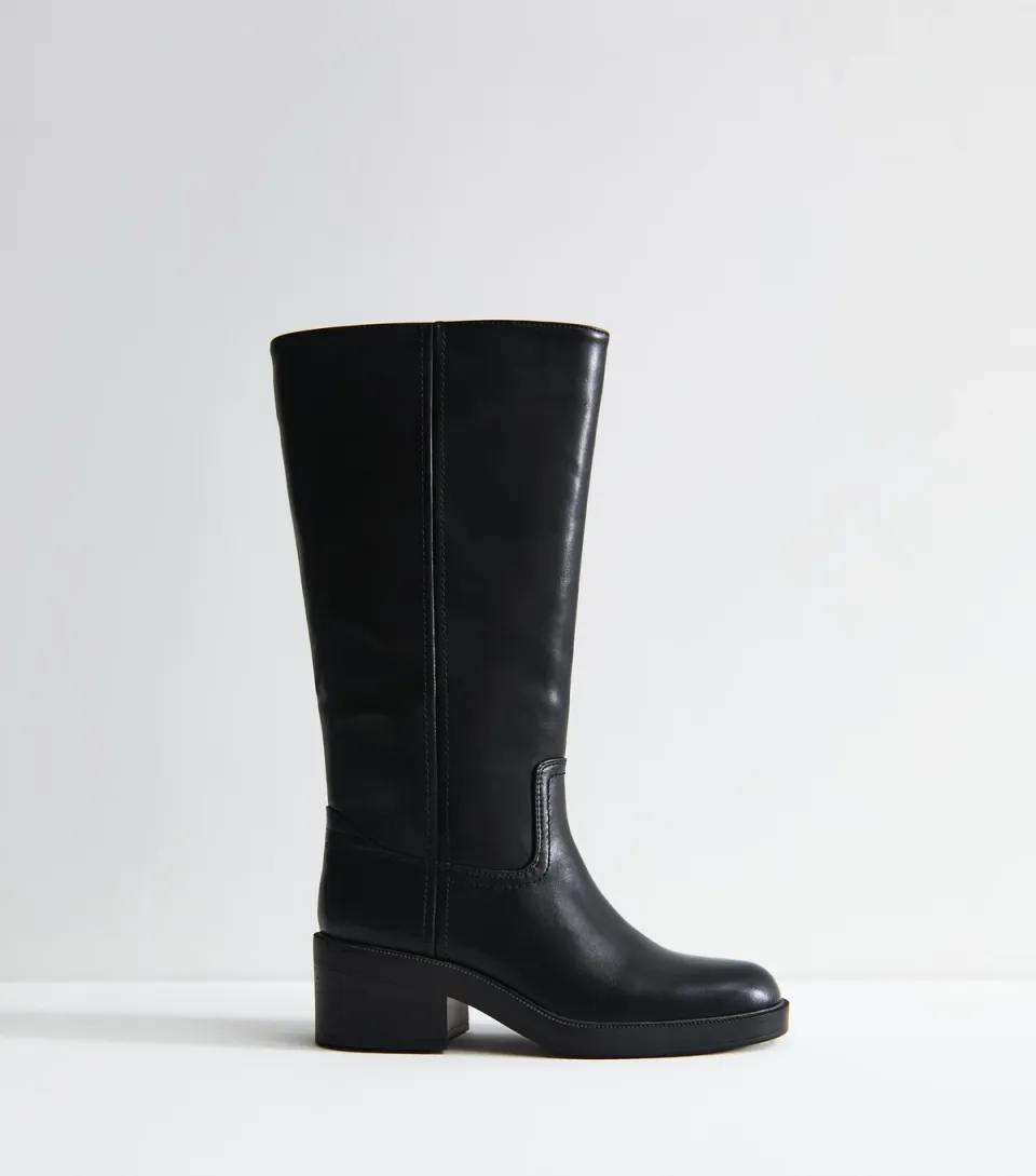 Women's Black Faux Leather Knee High Boots Vegan