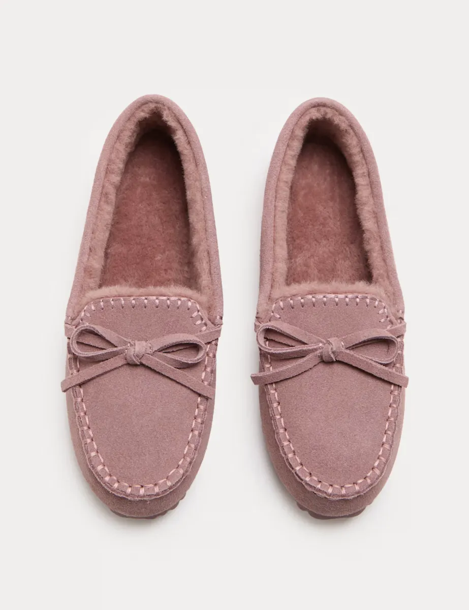 Suede Stitch Detail Moccasin Slippers