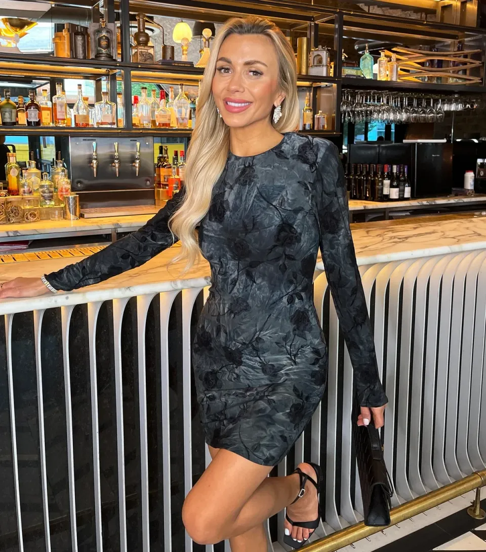 Women's Black Rose Velour Long Sleeve Mini Dress