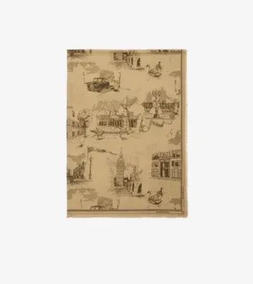 London Landmarks Wool Silk Scarf in Sand beige