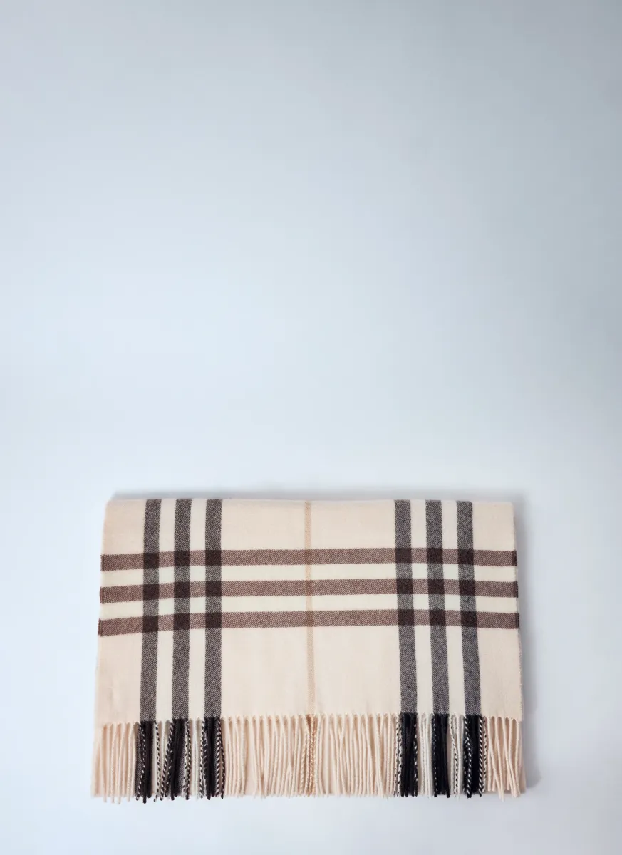 Wide Check Cashmere Scarf