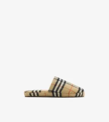 Check Wool Blend Slippers in Sand beige