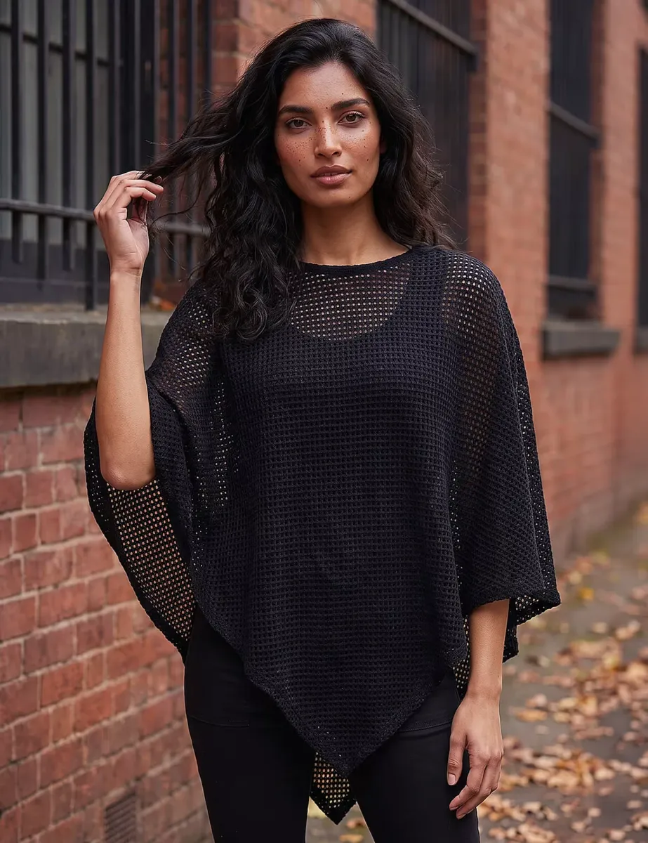 Textured Collared Cape Top Black Mix