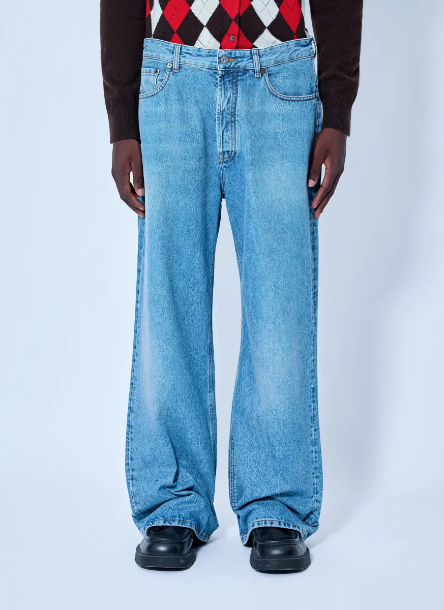 Five-Pocket Washed Denim Jeans