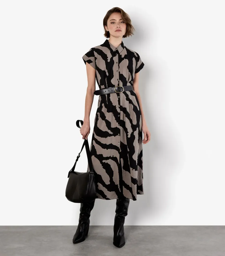 Women's Stone Painterly Zebra Print Shirt Dress