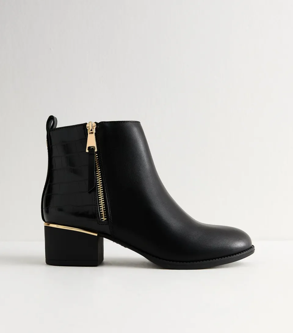 Women's Black Faux Leather Block Heel Ankle Boots Vegan