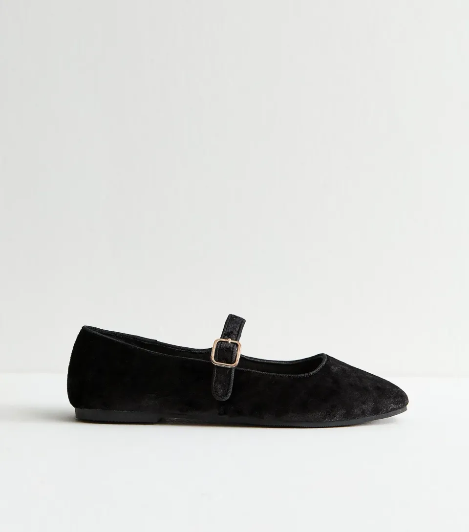 Women's Black Velvet Mary Jane Shoes Vegan
