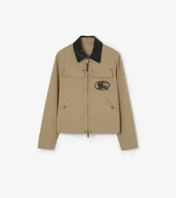 Leather Collar Cotton Workwear Jacket in Saltmarsh beige