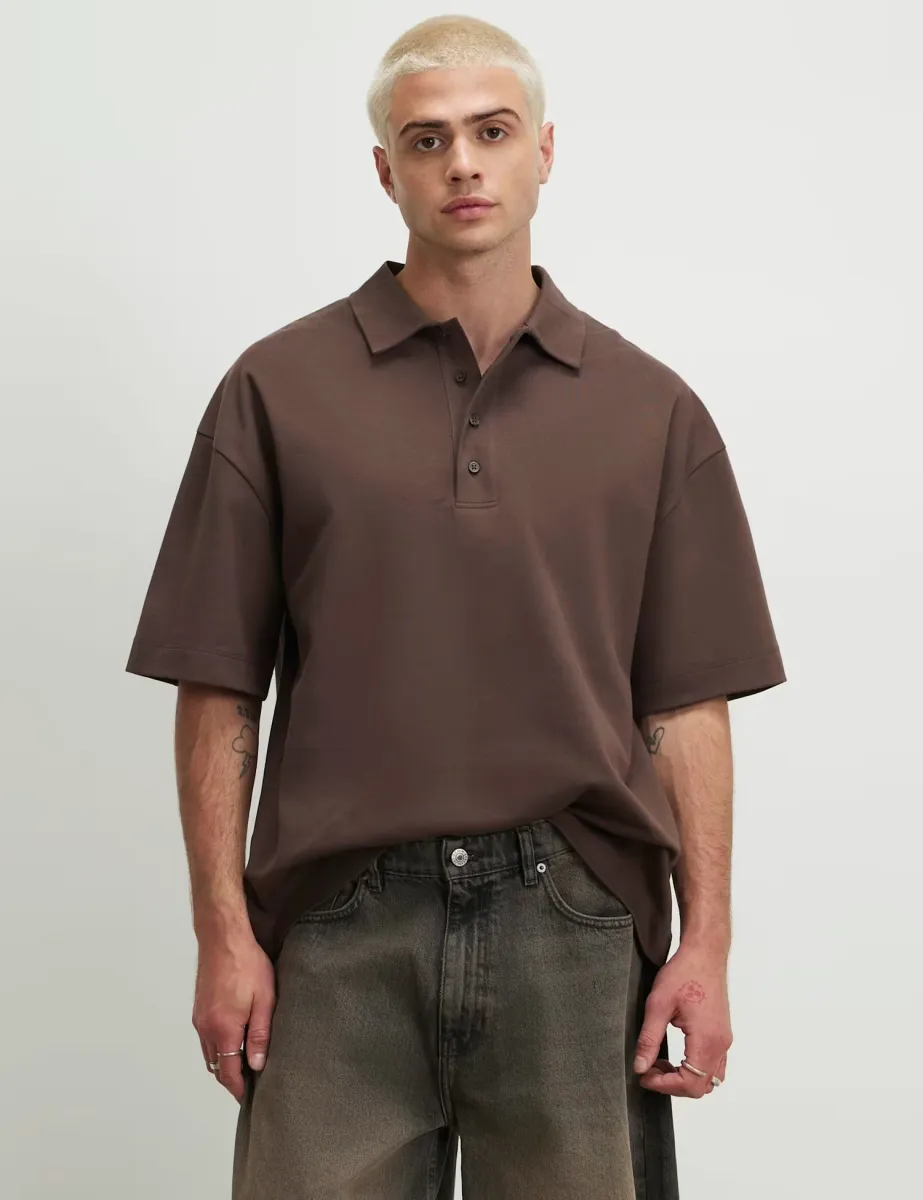 Pure Cotton Short Sleeve Polo Shirt Brown