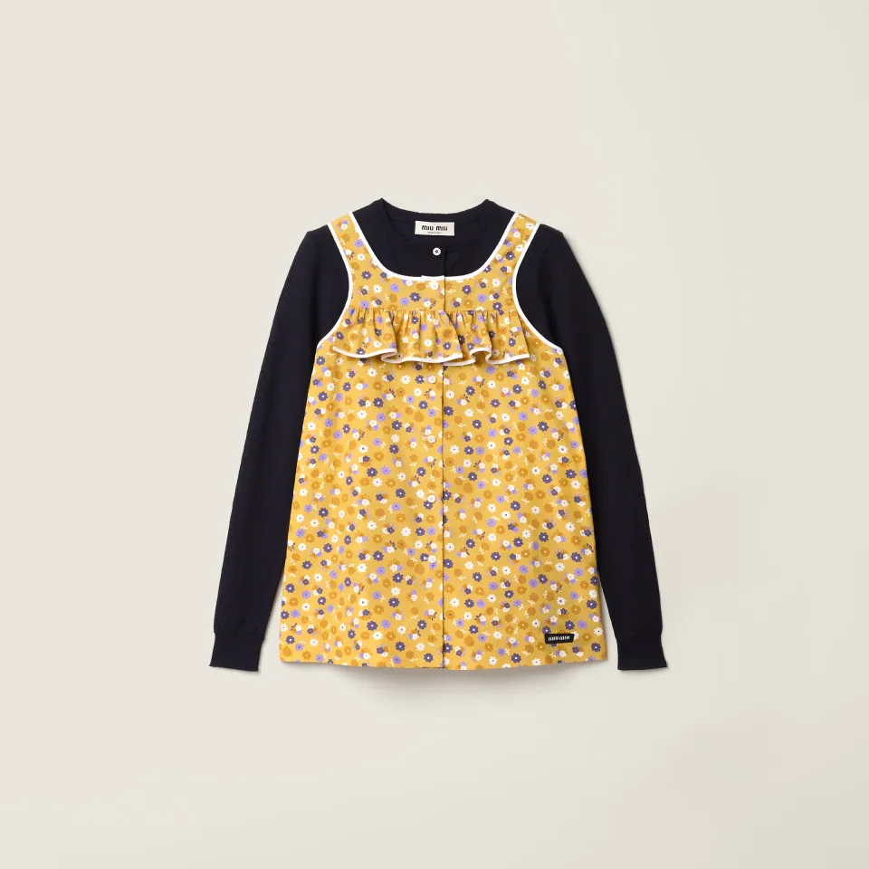 Poplin and wool knit top