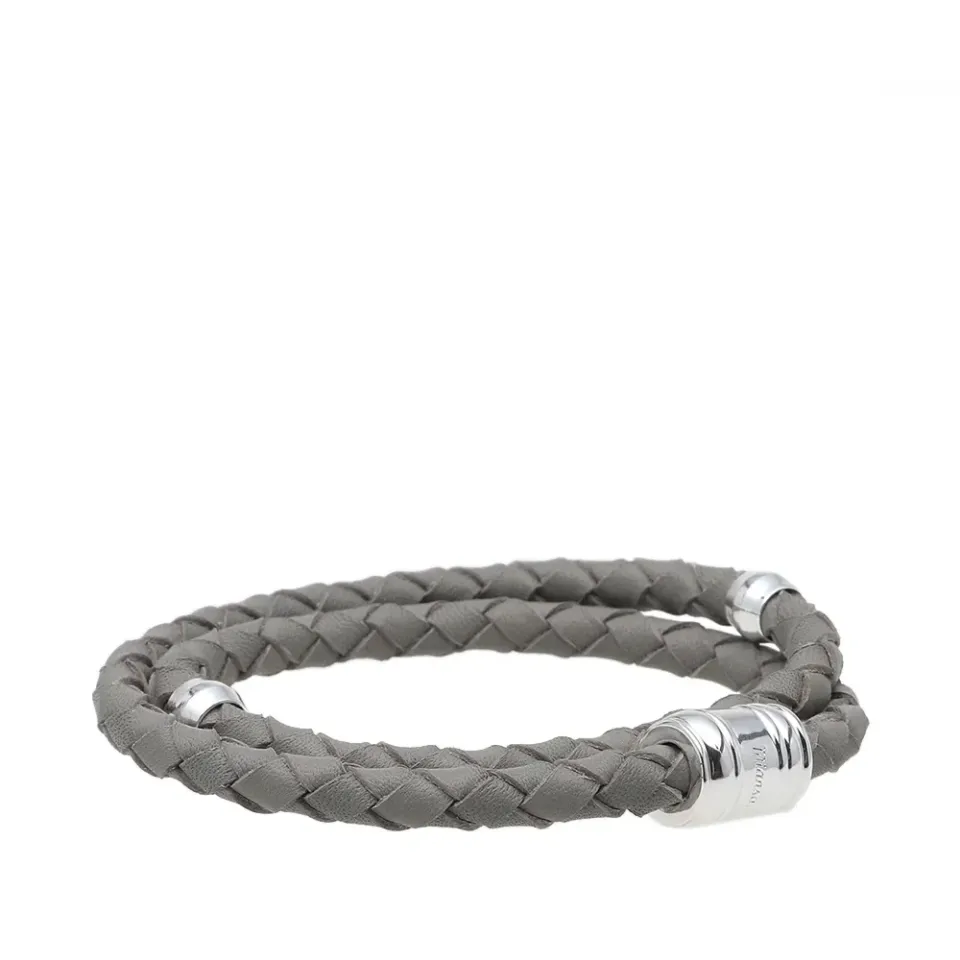 Silver Casing Leather Bracelet