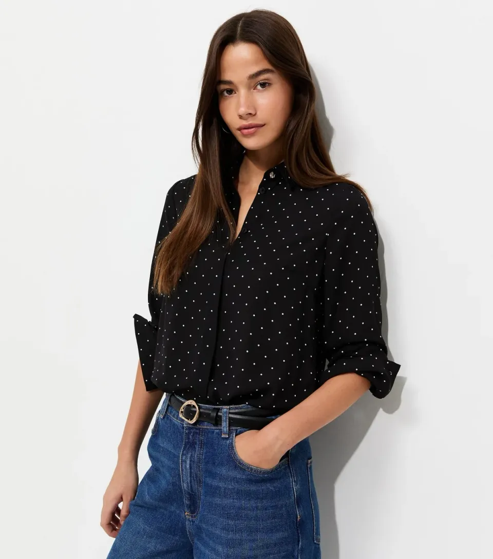 Women's Black Spot Print Long Sleeve Shirt