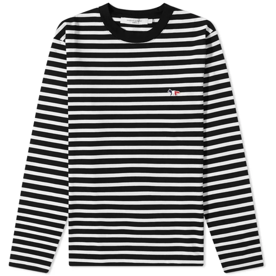 Maison Kitsuné Long Sleeve Tricolour Fox Stripe T-Shirt