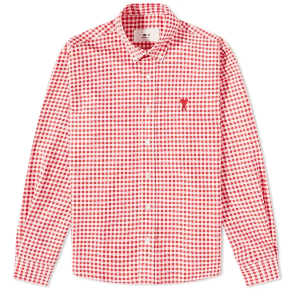 AMI Heart Gingham Button Down Oxford Shirt
