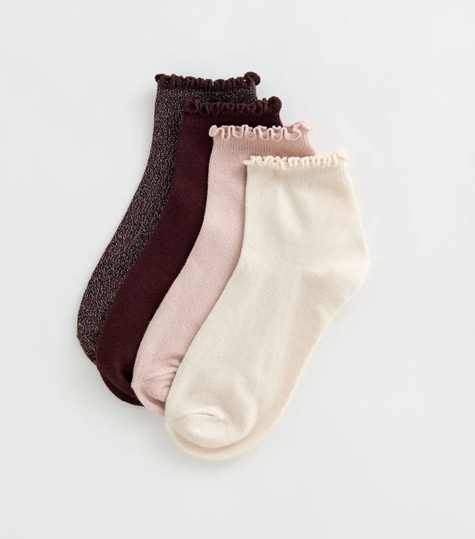 Pack of 4 Multicoloured Frill Hem Ankle Socks