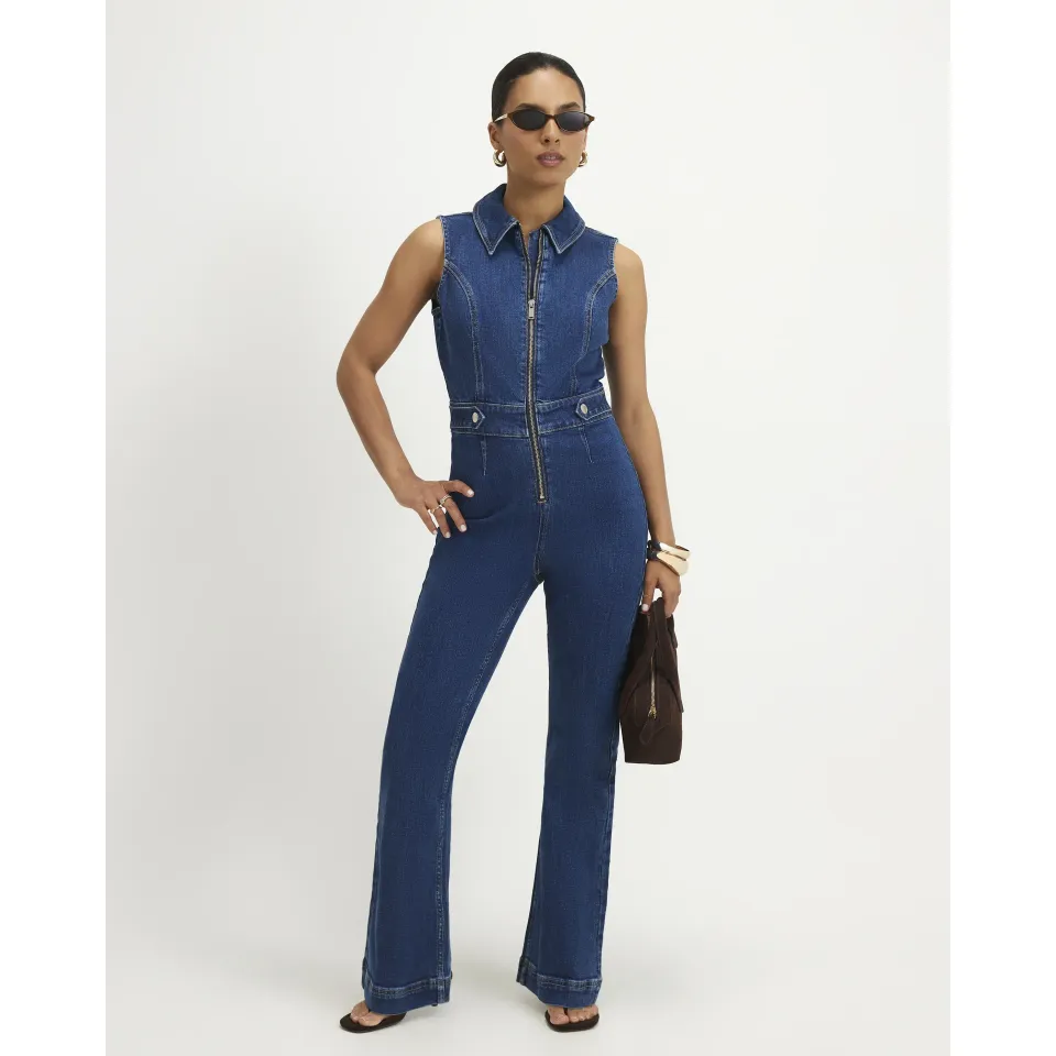Petite Stretch Denim Jumpsuit