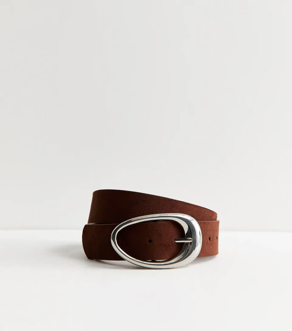 Dark Brown Faux Suede Abstract Oval Belt