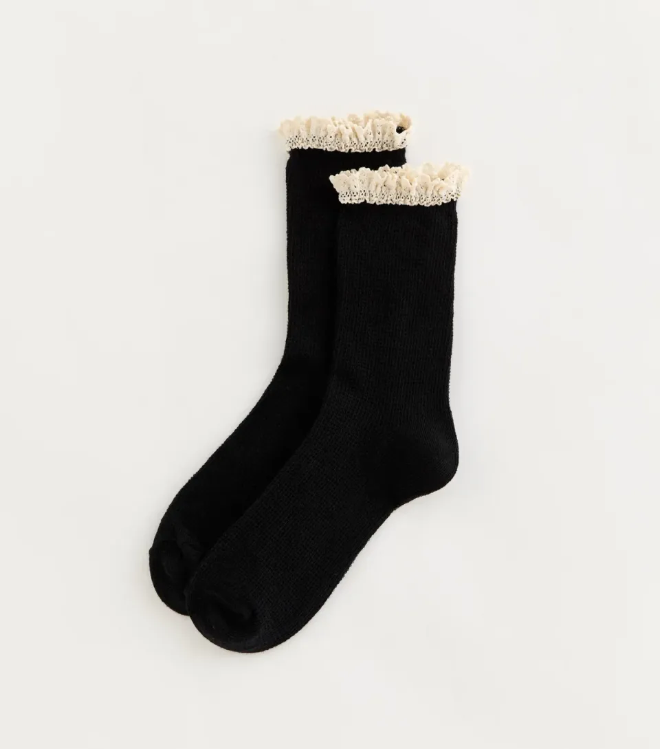 Black Crochet Trim Socks