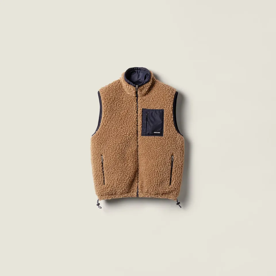 Teddy down vest with technical pongé