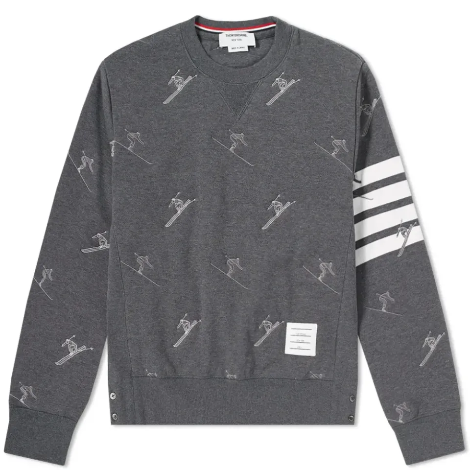 Skier Embroidery Quilted Crew Sweat