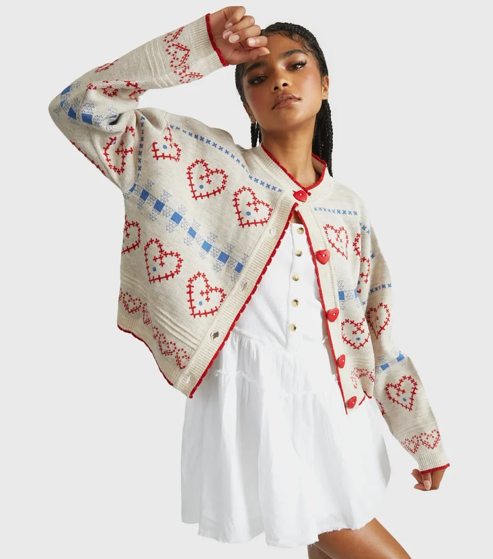 Women's Heart Stitch Knitted Cardigan