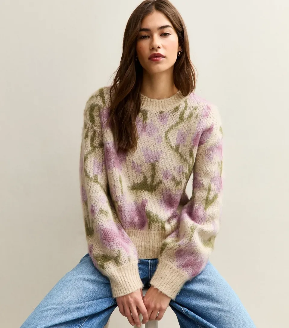 Women's Cream Floral Brushed Knit Jumper